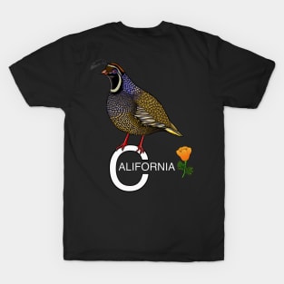 California quail state bird Californian poppy flowers T-Shirt